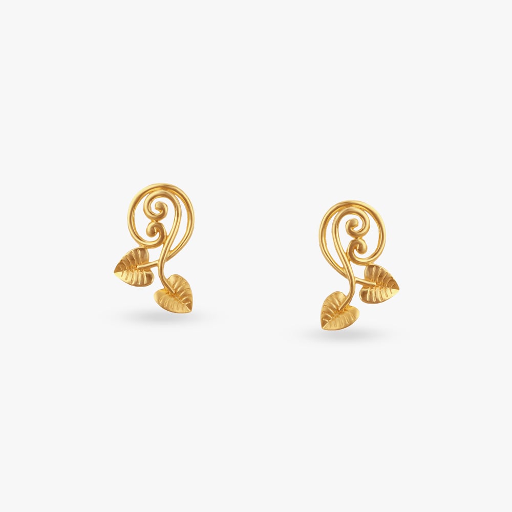 

Leaflet Charm Gold Stud Earrings