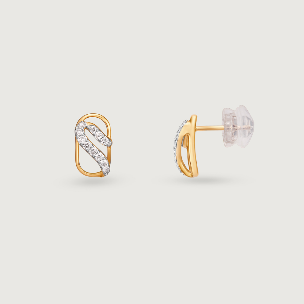 Modern Flow Gold & Diamond Stud Earrings,,hi-res image number null