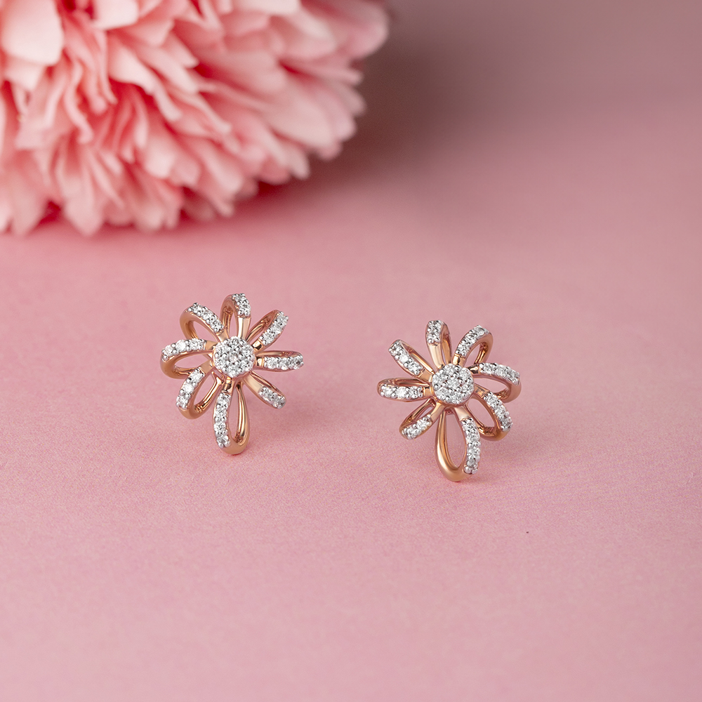 Sparkling Daisy Gold & Diamond Stud Earrings,,hi-res image number null
