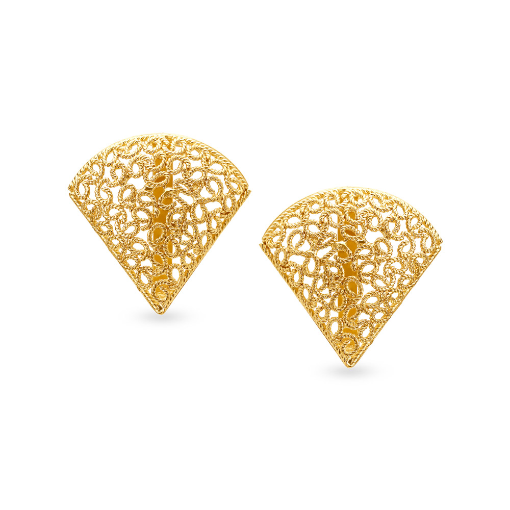 Elegant Jali Work Gold Triangle Studs