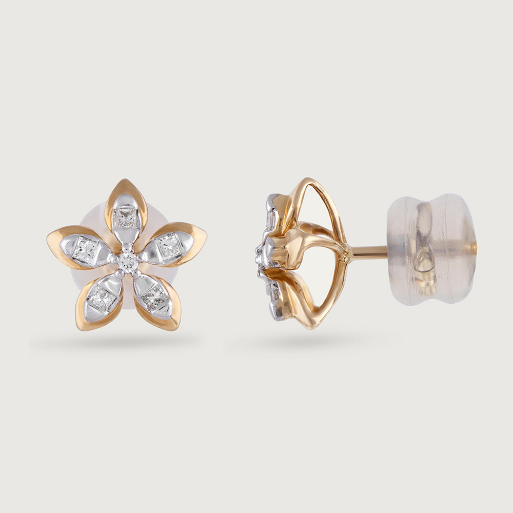 Radiant Petal Gold & Diamond Stud Earrings,,hi-res image number null