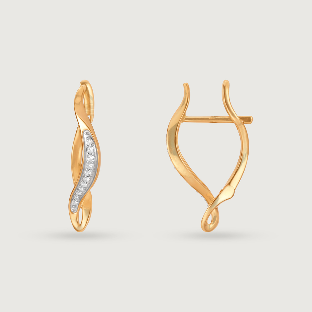 Serenity Curve 14 Kt Gold & Diamond Hoop Earrings,,hi-res image number null