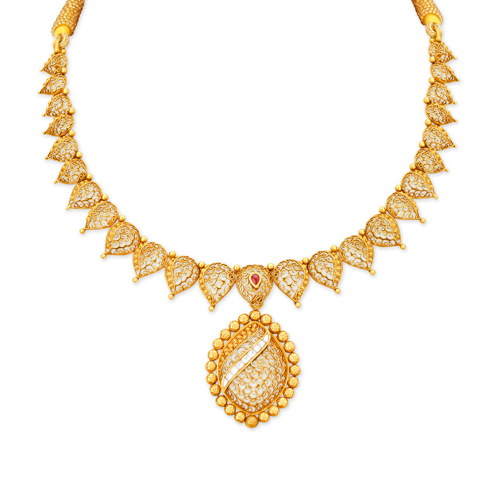 Ethereal Filigree Work Gold Necklace Set,,hi-res image number null