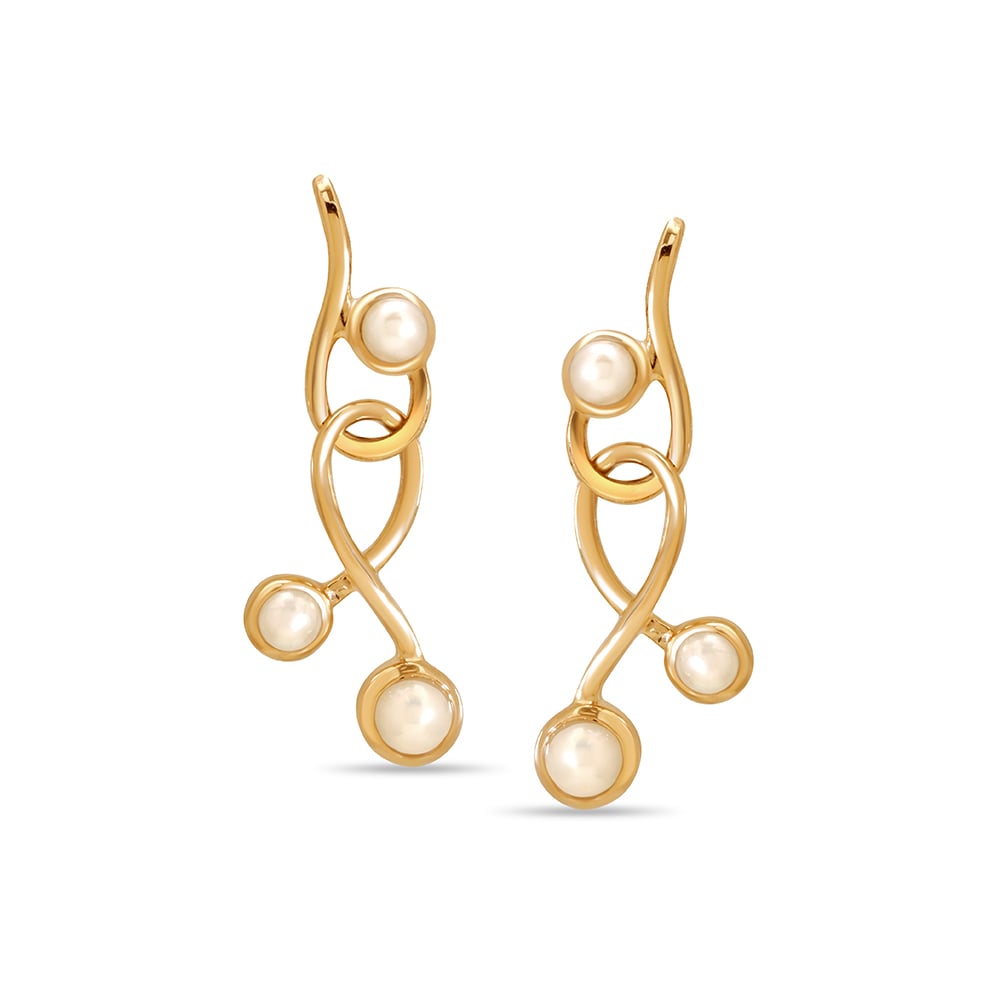 14KT Yellow Gold Elegant Swirls Pearl Drop Earrings,,hi-res image number null