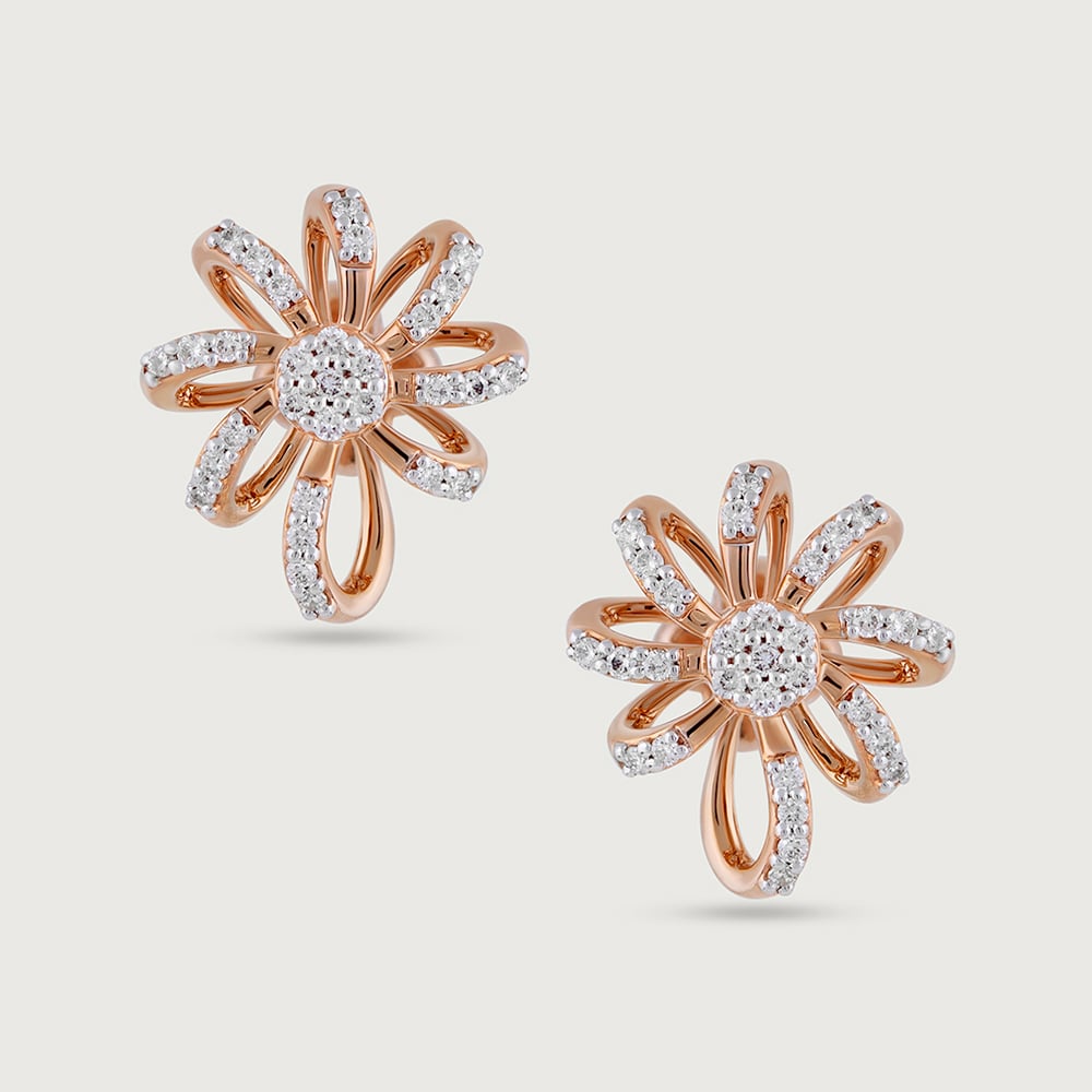 Sparkling Daisy Gold & Diamond Stud Earrings,,hi-res image number null