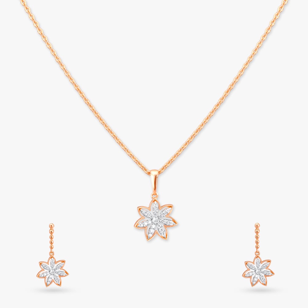 Radiant Bloom Diamond Pendant with Chain and Earrings Set,,hi-res image number null