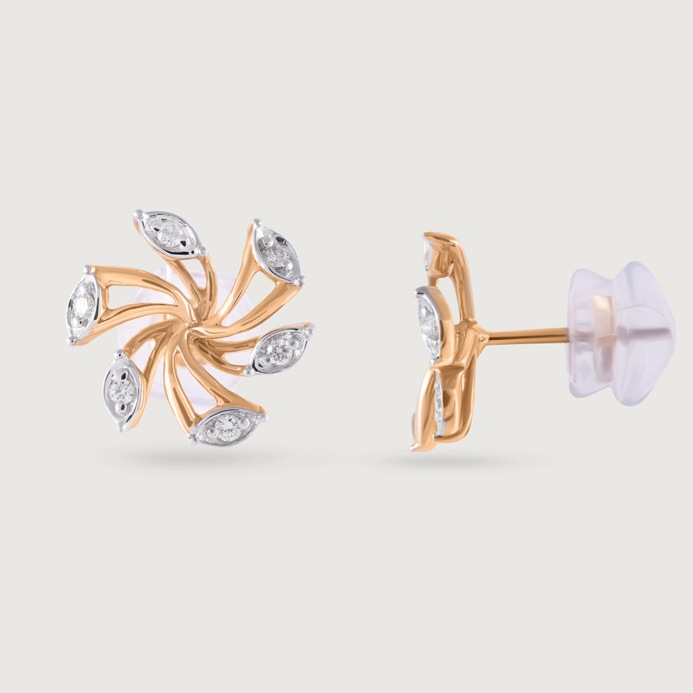 Dainty Swirl Gold & Diamond Stud Earrings,,hi-res image number null