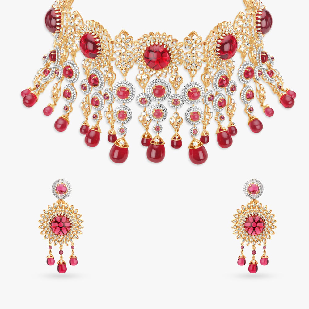 Alluring Floral Gold and Diamond Necklace Set,,hi-res image number null