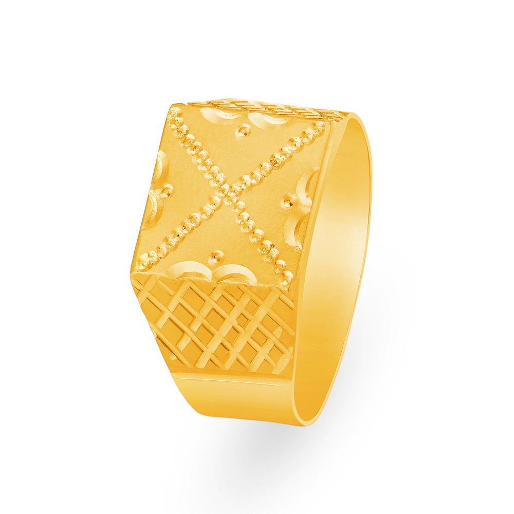 Square Textured Mens Gold Finger Ring for Men,,hi-res image number null