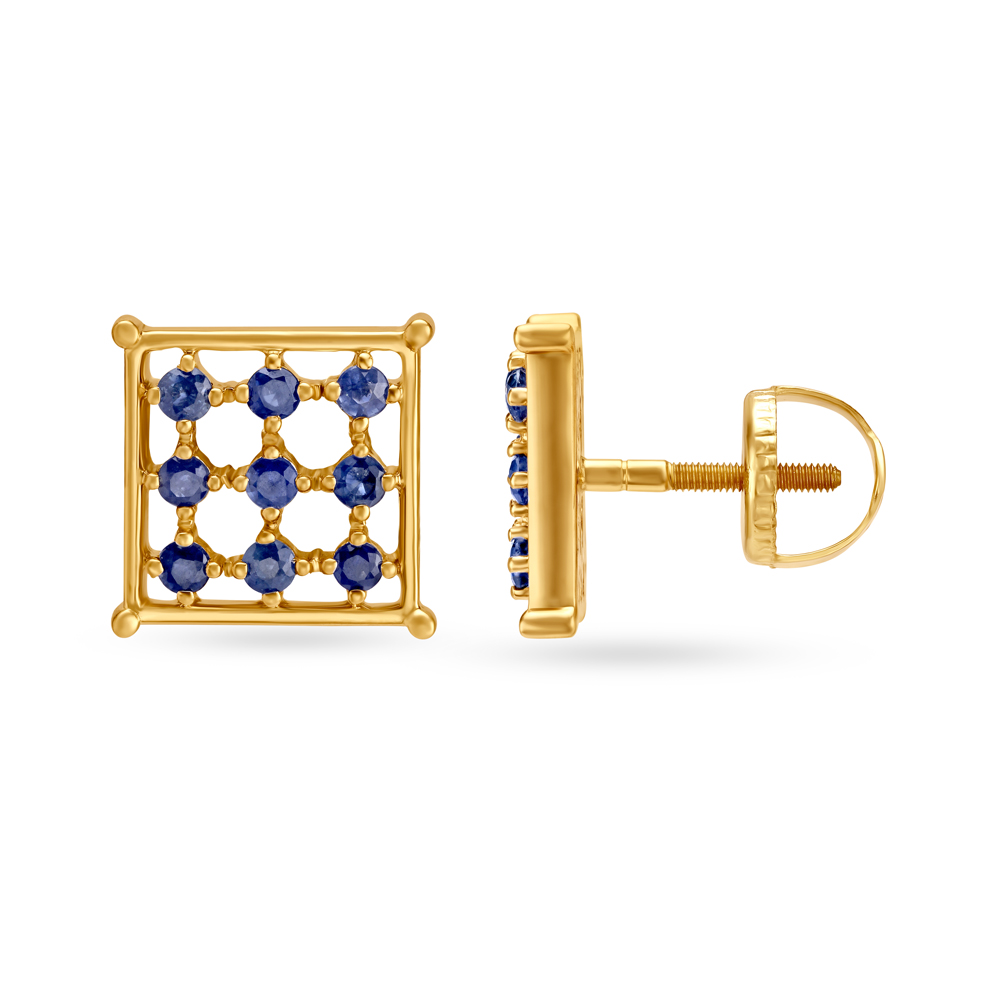 Geometric Sapphire Gold Stud Earrings,,hi-res image number null