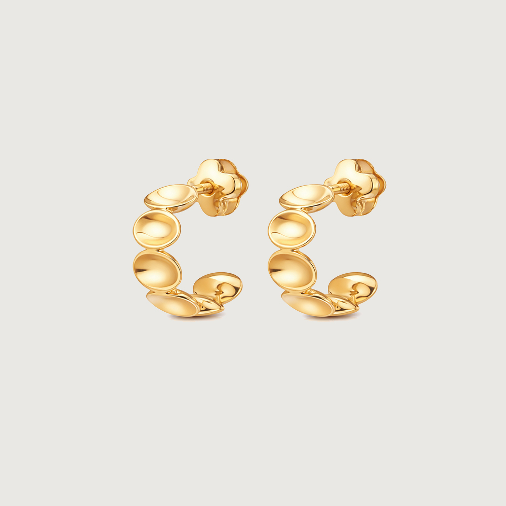 Beaded Sculpt Gold Hoop Earrings,,hi-res image number null