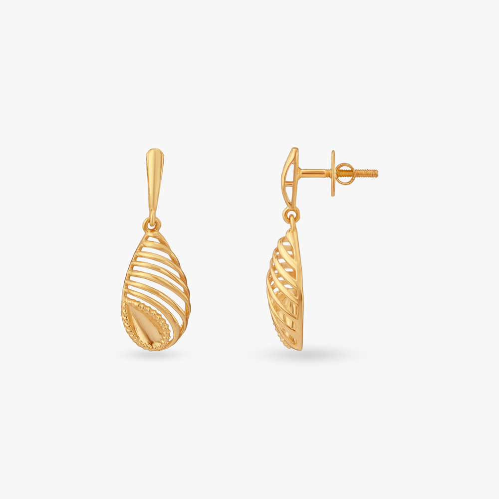 Radiant Ribbed Gold Drop Earrings,,hi-res image number null