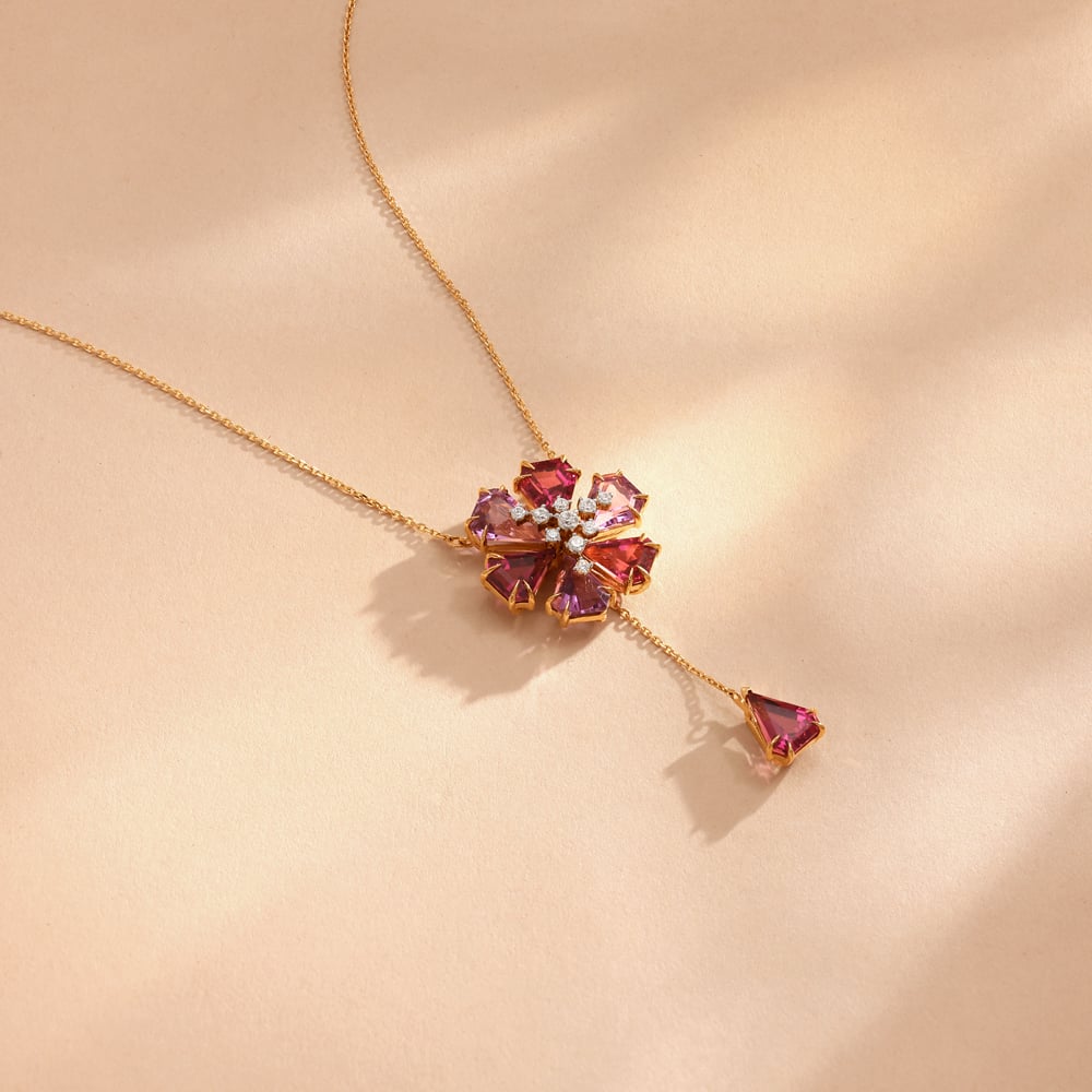 Celebratory Firework Amethyst and Garnet Lariat Necklace,,hi-res image number null