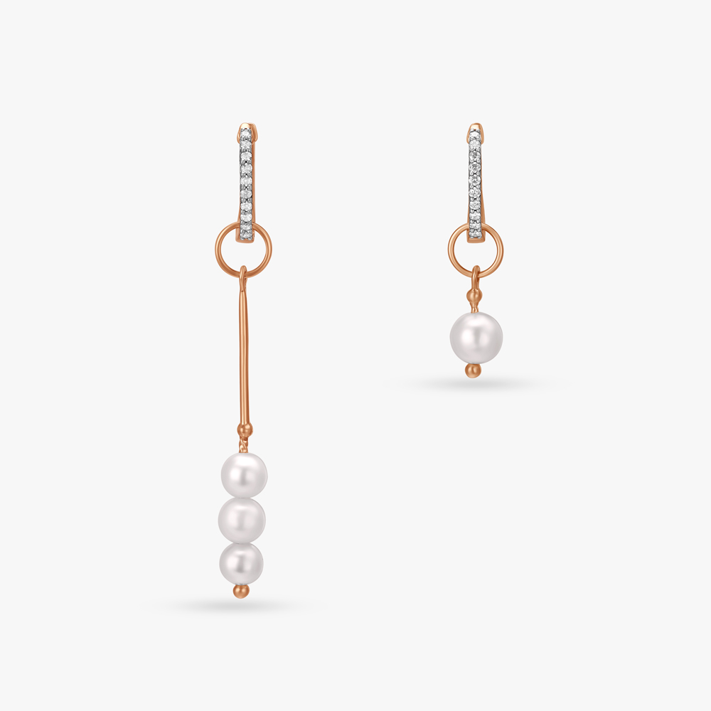 Captivating Diamond and Pearl Hoop Earrings,,hi-res image number null
