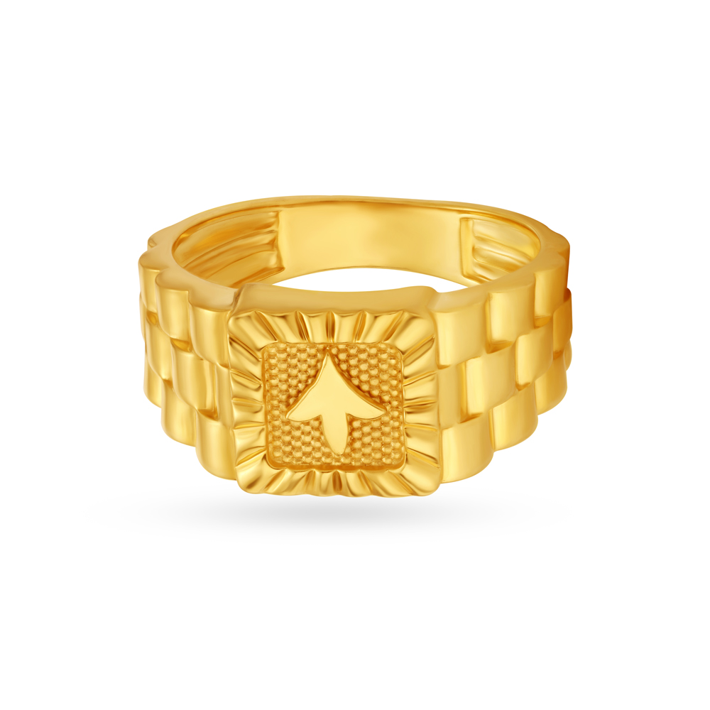 Watch Style Rectangle Carved Gold Finger Ring For Men