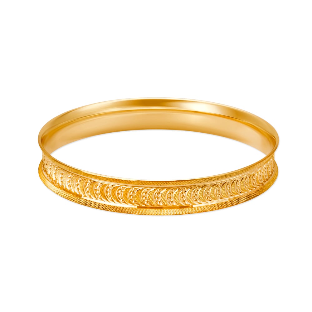Mystical Yellow Gold Etched Crescent Bangles,,hi-res image number null