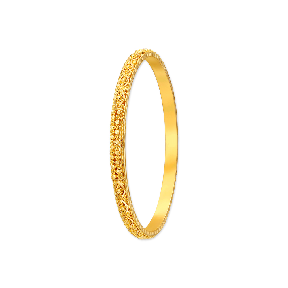 Detailed Rawa Work Floral Motif Gold Bangle,,hi-res image number null