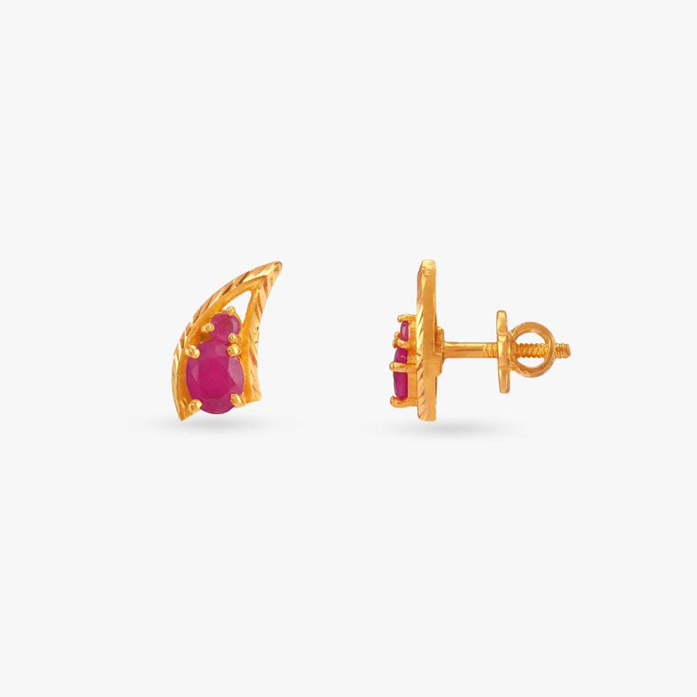 Elegant Curved Ruby Stud Earrings,,hi-res image number null