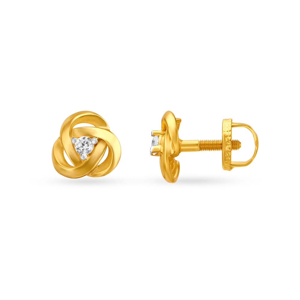 Rose Spiral Gold Stud Earrings with Stones,,hi-res image number null