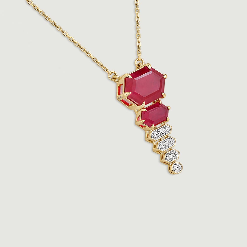 Dramatic Red Lariat Gold Necklace,,hi-res image number null