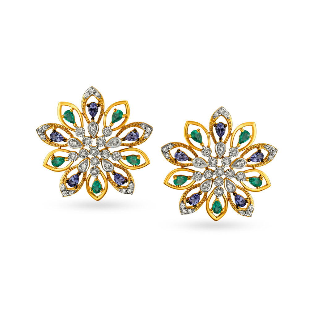 Appealing Contemporary Floral Diamond Stud Earrings