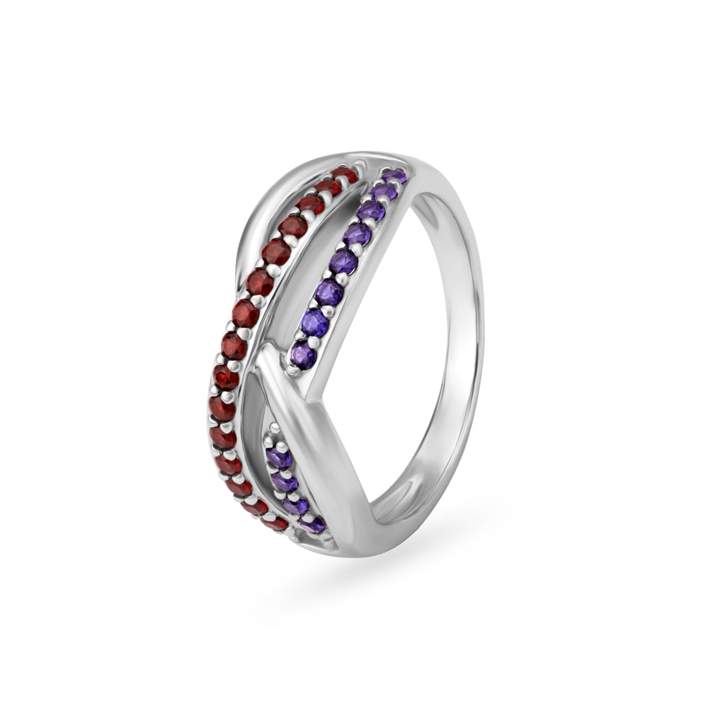 925 Silver Enchanting Wavy Ring with Garnets and Sapphires,,hi-res image number null