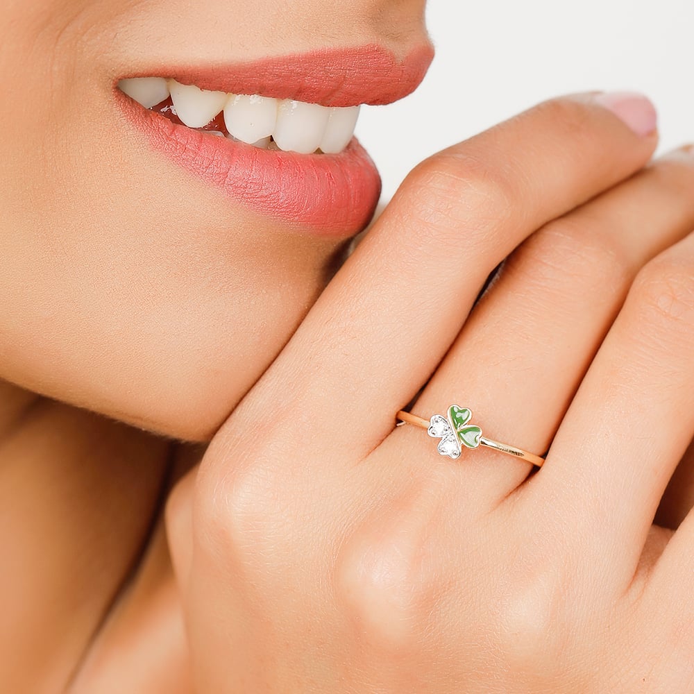 14KT Yellow Gold Clover Marvel Diamond Finger Ring,,hi-res image number null