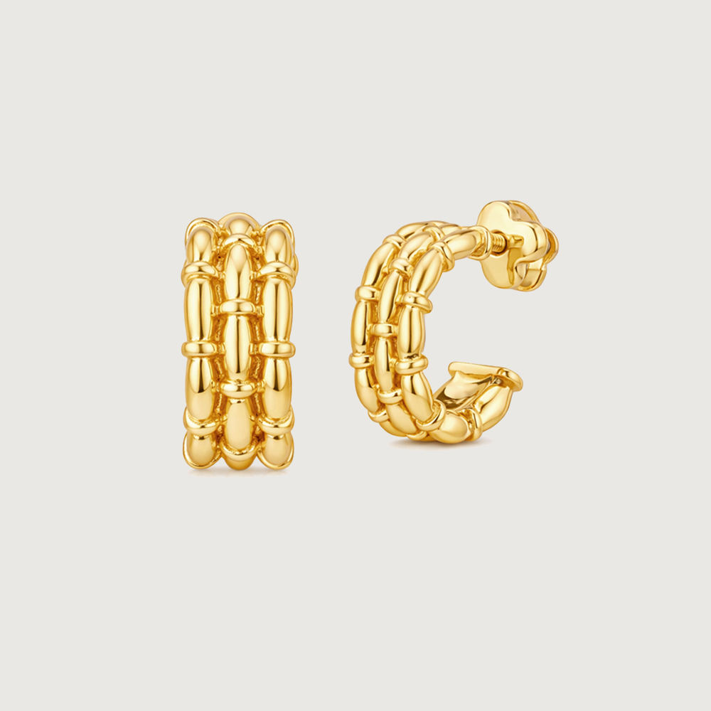 Braided Texture Gold Hoop Earrings,,hi-res image number null