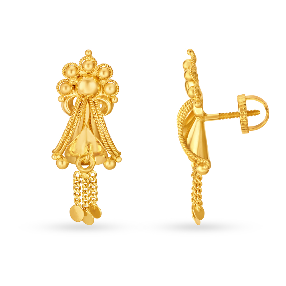 Fetching 22 Karat Gold Floral Drop Earrings,,hi-res image number null