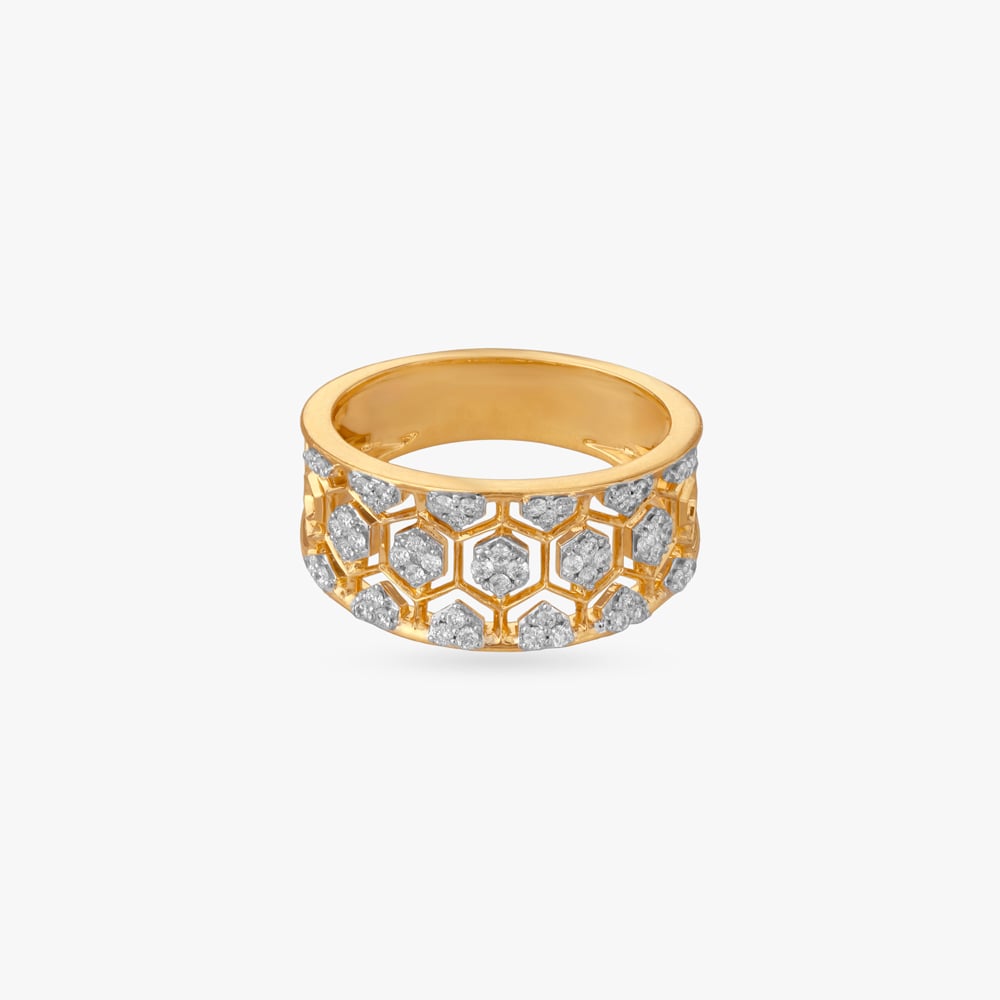 Edgy Hive Diamond Finger Ring,,hi-res image number null