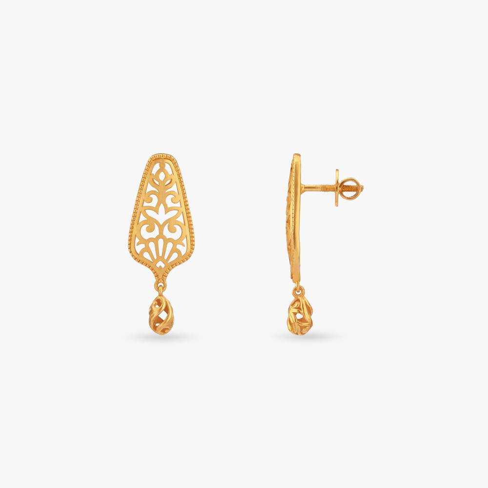 Ornate Trapeze Gold Drop Earrings,,hi-res image number null