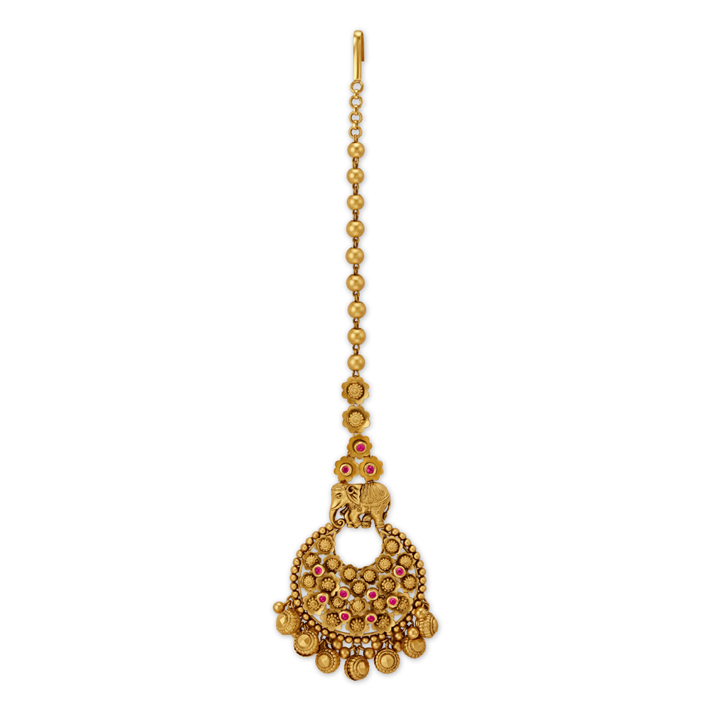 Enchanting Elephant And Floral Motif Gold Maang Tikka,,hi-res image number null