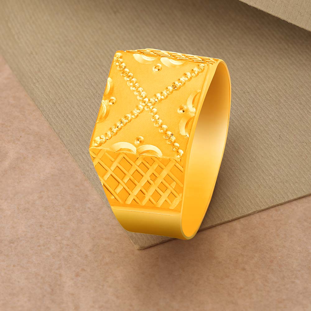 Square Textured Mens Gold Finger Ring for Men