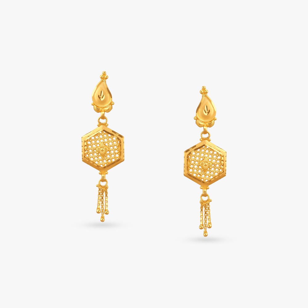 

Hexa Tassel Gold Drop Earrings