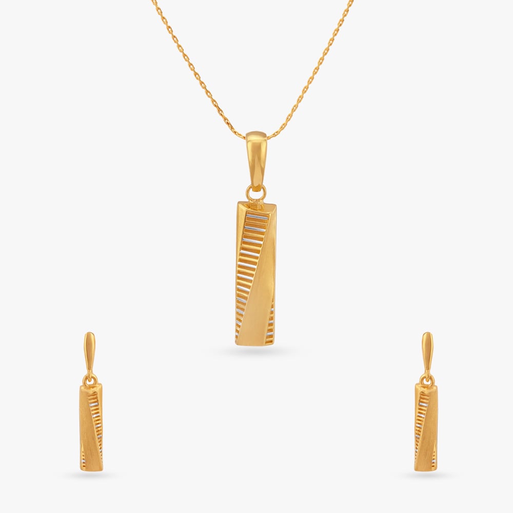Stripe Flow Gold Pendant and Earring Set,,hi-res image number null