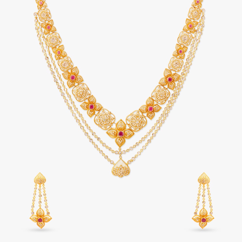 Draped Bloom Gold Necklace Set,,hi-res image number null