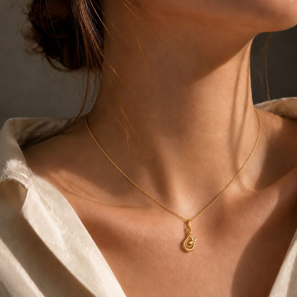 Surreal Modern Abstract Floral Gold Pendant,,hi-res image number null