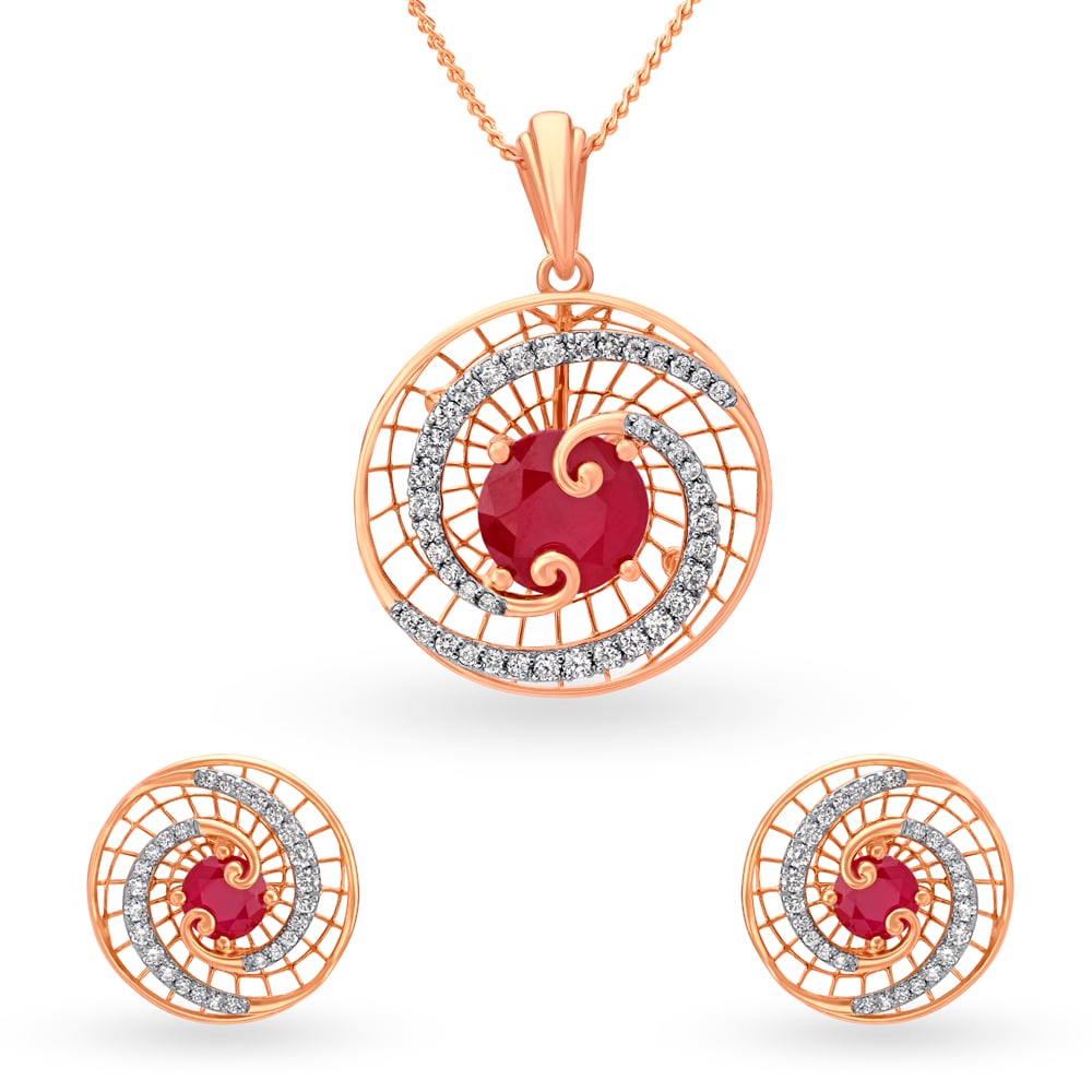 Swirling Circles Rose Gold and Diamond Pendant and Earrings Set,,hi-res image number null