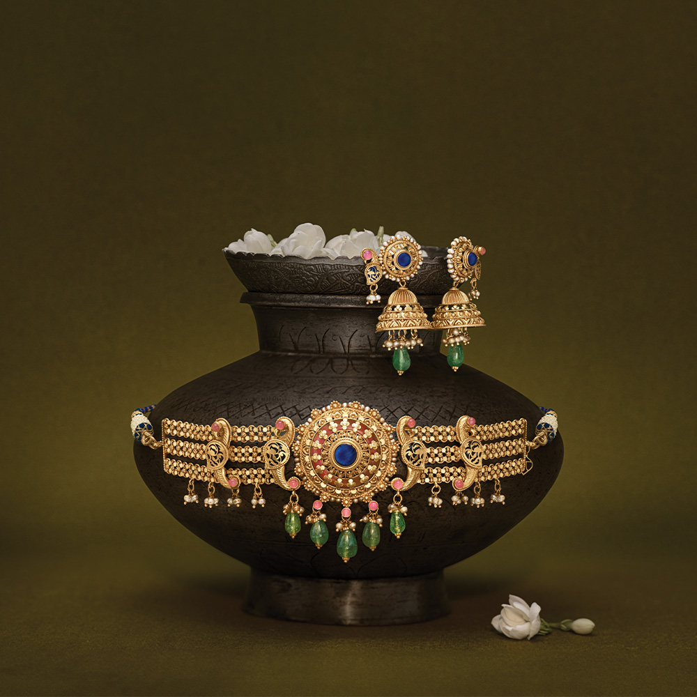 Mirroring Opulence Necklace Set with Chandak Flowers,,hi-res image number null