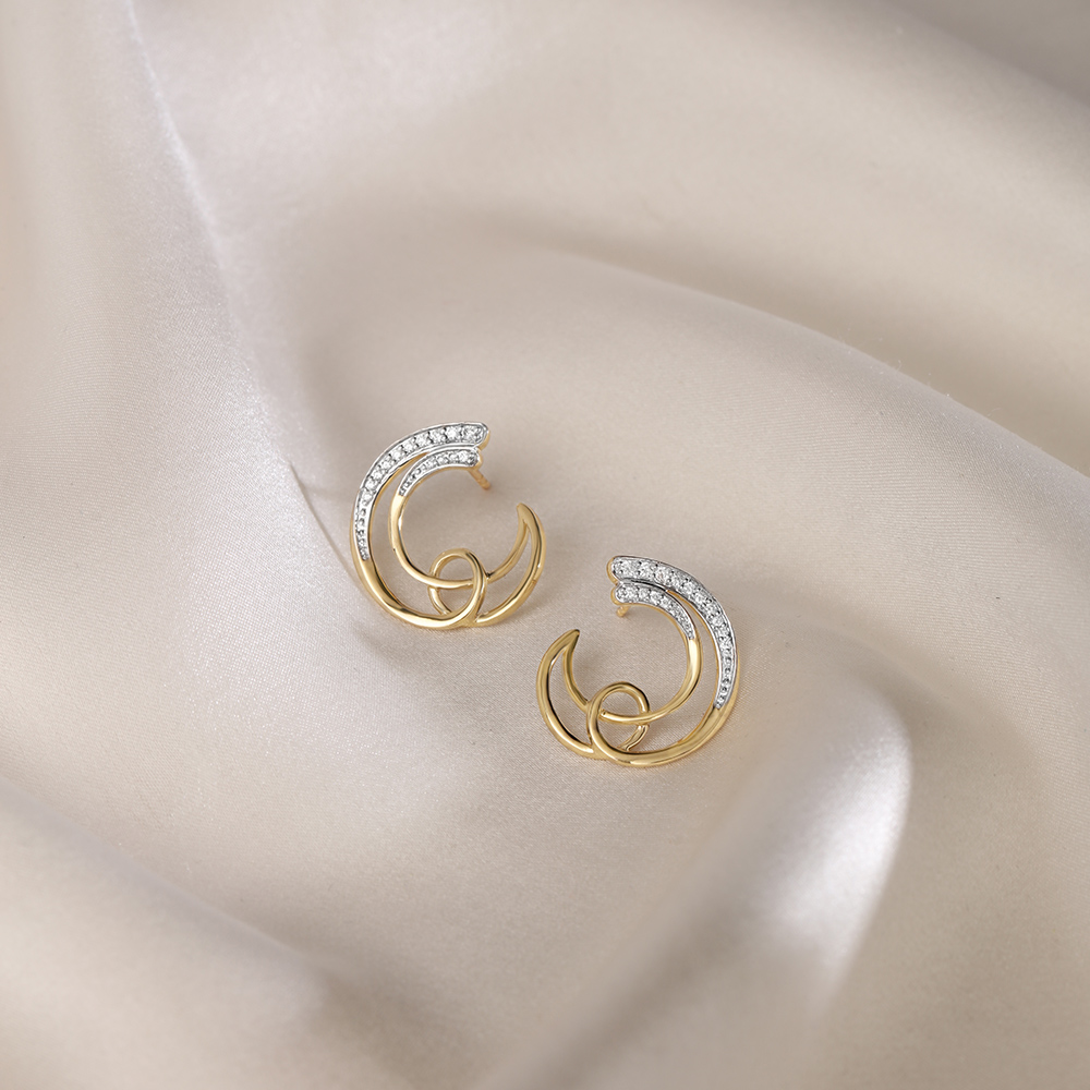 Dreamy Swirls 14 Kt Gold & Diamond Hoop Earrings,,hi-res image number null