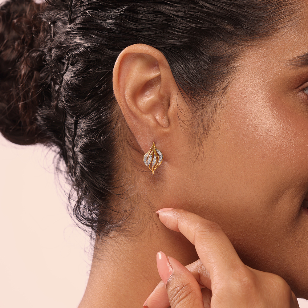 Draped Elegance 14 Kt Gold & Diamond Stud Earrings,,hi-res image number null