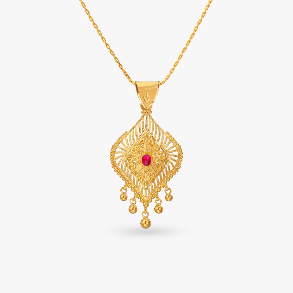 Heirloom Rhombus Gold Pendant and Earrings Set,,hi-res image number null