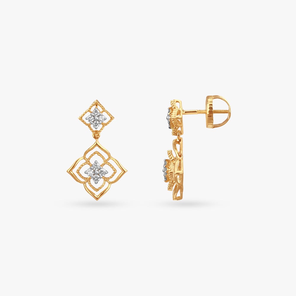 Clover Frame Diamond Drop Earrings,,hi-res image number null