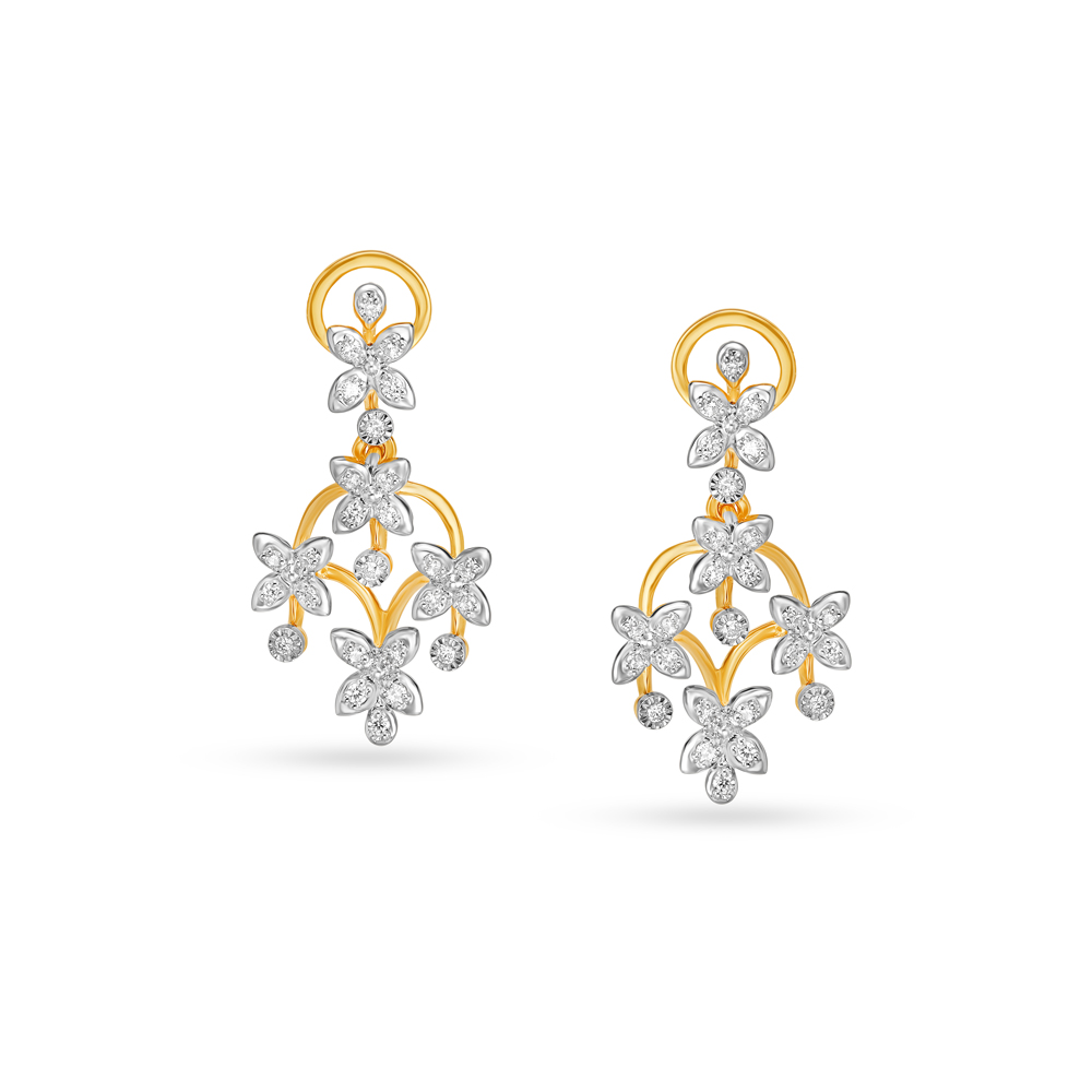 Dazzling Floral Gold Drop Earrings