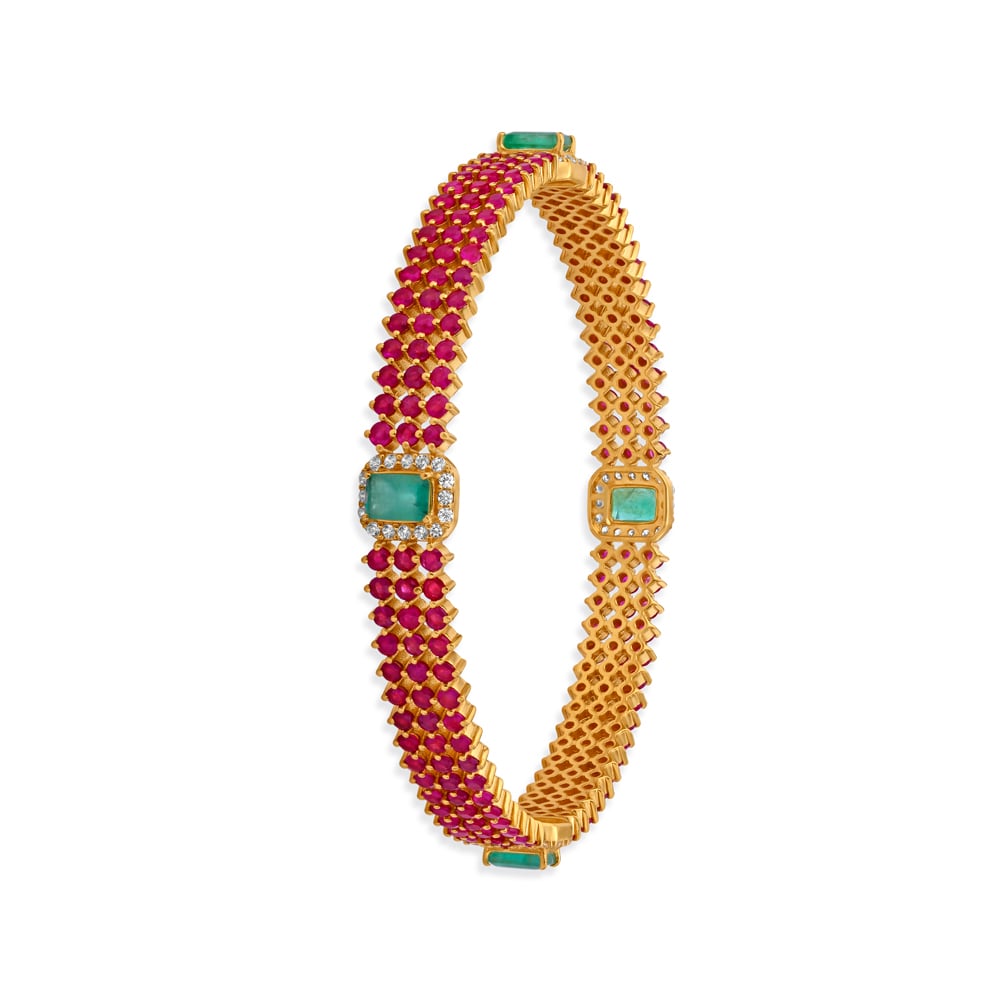 Enchanting Cubic Zirconia and Emerald Gold Bangle,,hi-res image number null