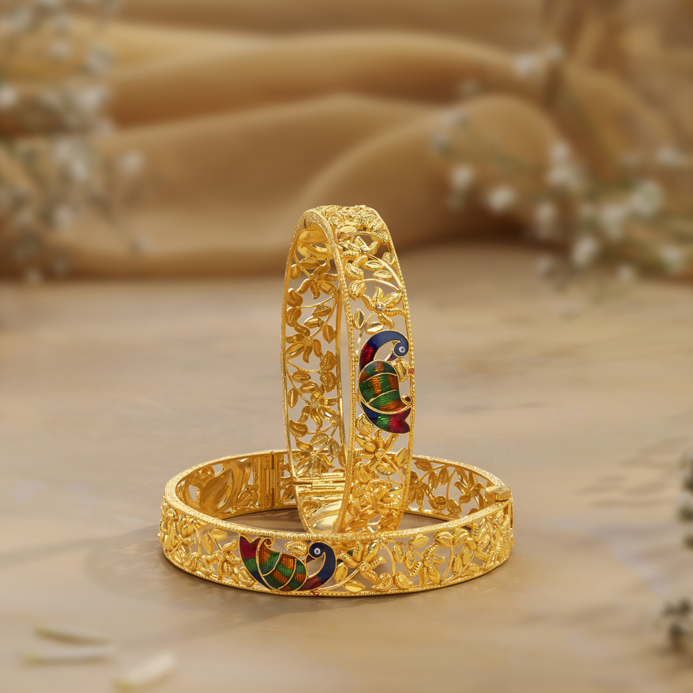 Peacock Splendor Gold Bangles,,hi-res image number null