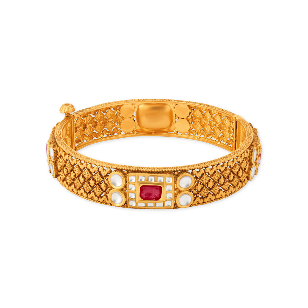 Ornate Gold and Glass Kundan Bangle,,hi-res image number null