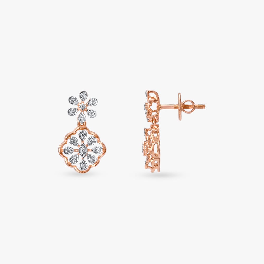 Petal Lattice Diamond Drop Earrings,,hi-res image number null