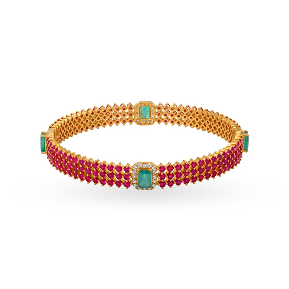 Enchanting Cubic Zirconia and Emerald Gold Bangle,,hi-res image number null