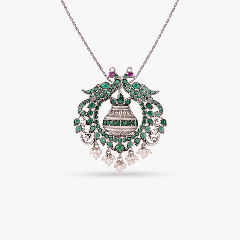 Mayura Kalasha Silver Pendant,,hi-res image number null